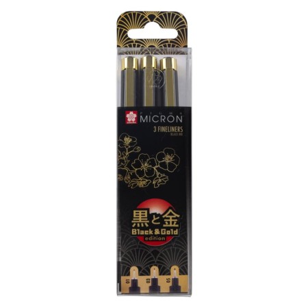 Cienkopisy SAKURA Pigma Micron Black & Gold Edition (3 sztuki)