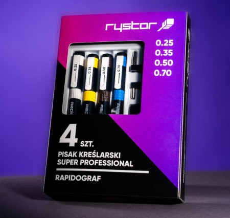 Zestaw rapidografów RYSTOR Super Professional - 4 szt.