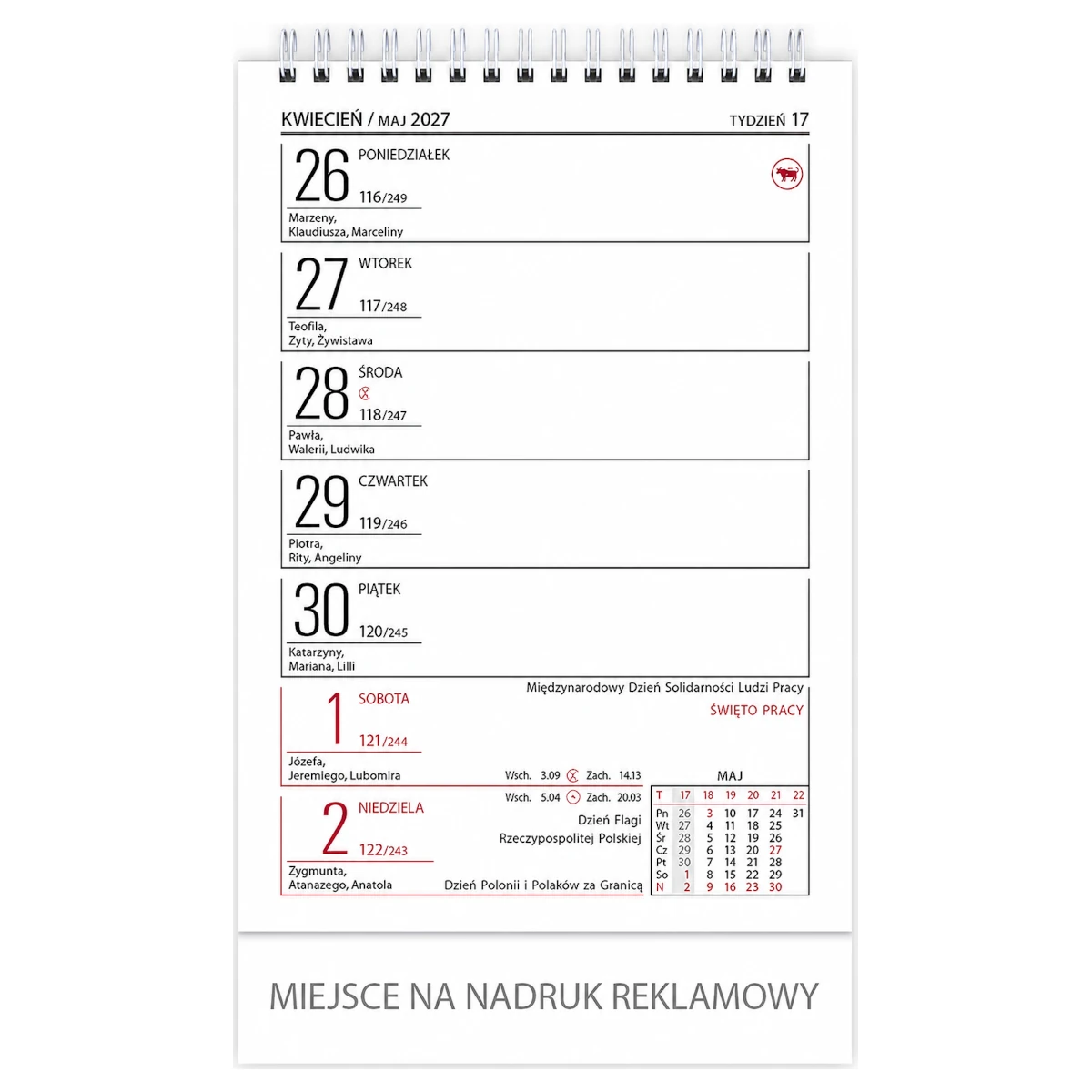kalendarz zodiak 2027 uklad tygodniowy wnetrze
