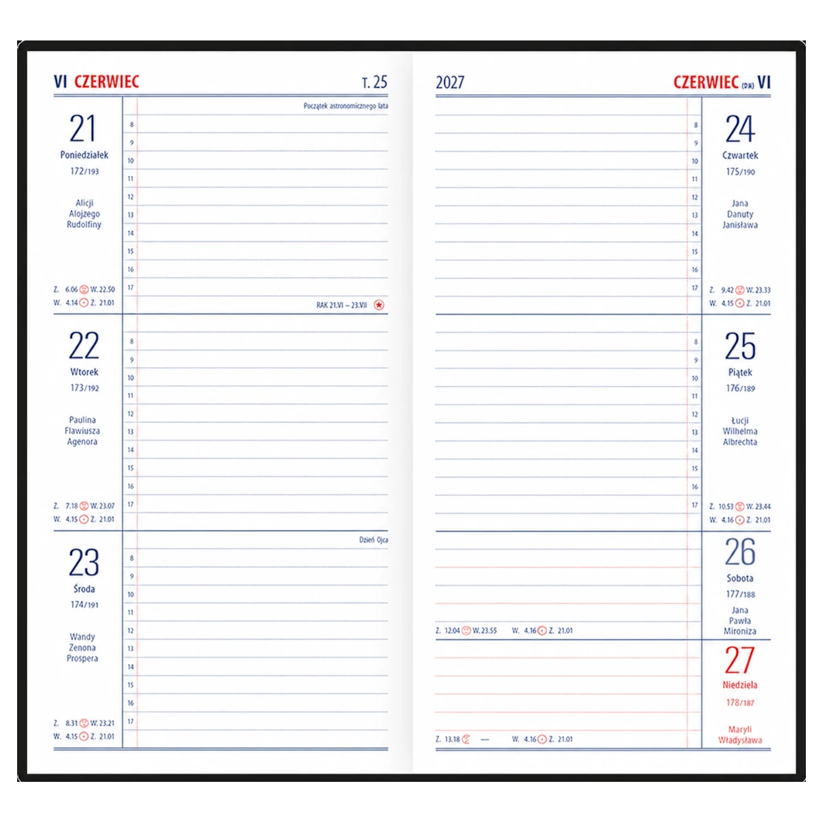 kalendarz tenoris 2027 uklad tydzien na dwoch stronach